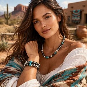 paparazzi Turquoise and Faux Navajo Bead Necklace and Bracelet Set